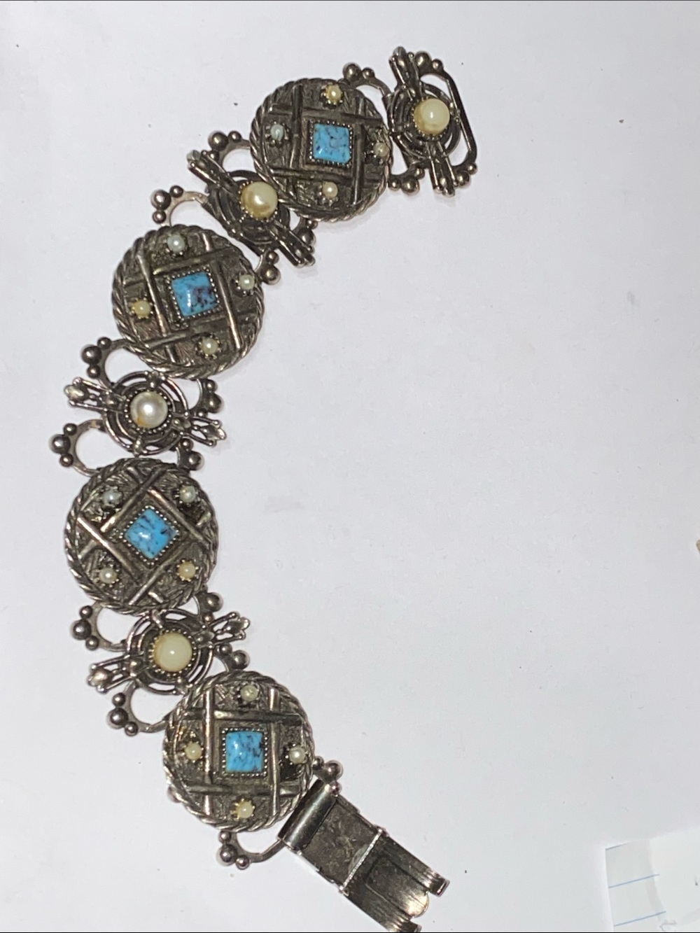 Vintage Silver tone book chain panel bracelet